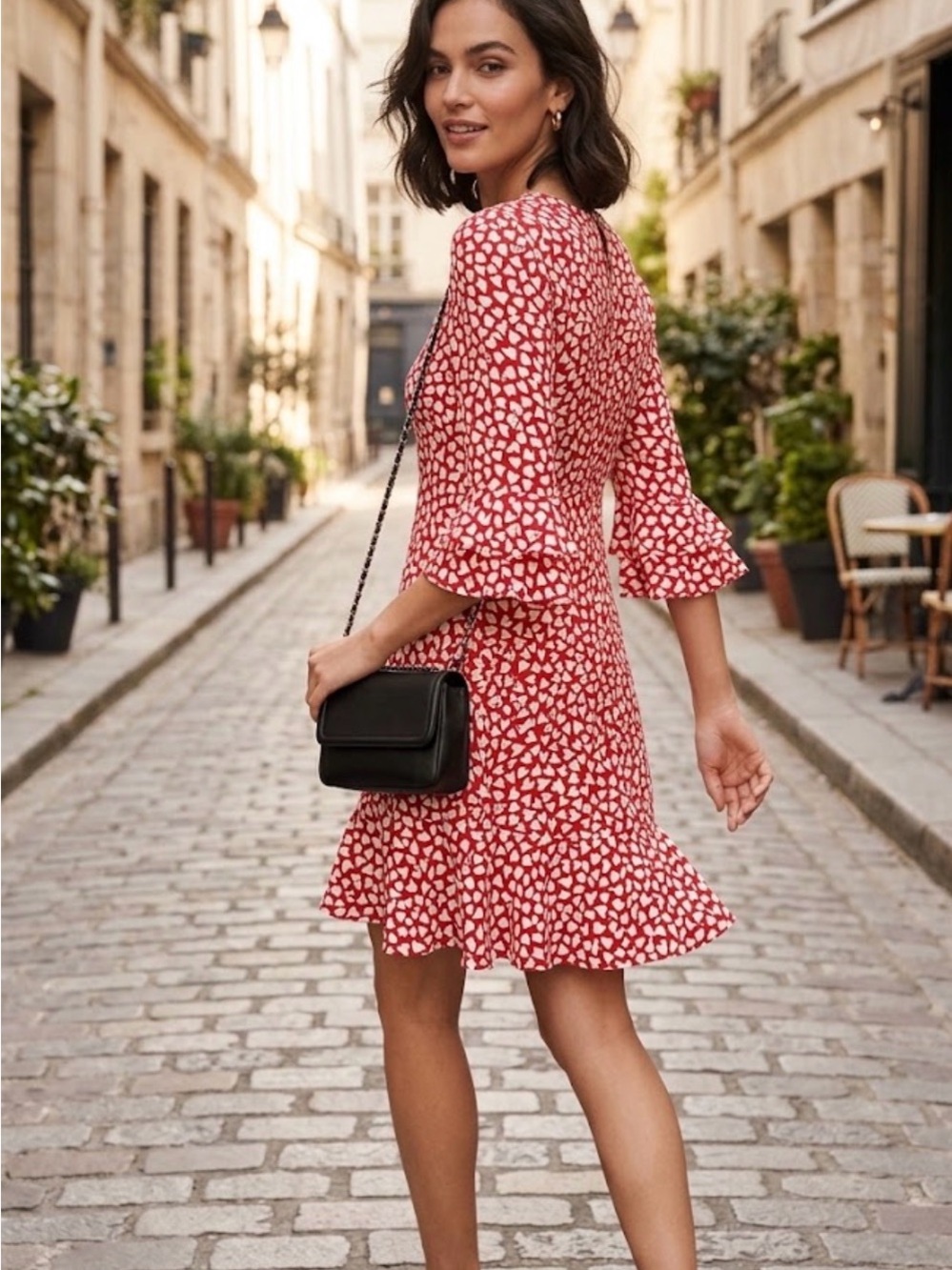 Diane von Furstenberg Red White Heart Print Elly Two Dress Flutter Sleeve Sz 4